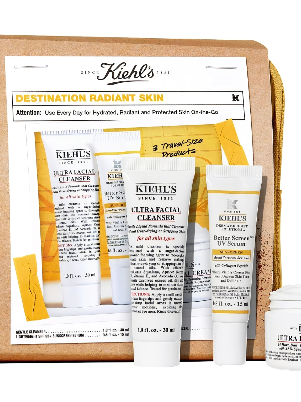 KIEHLS DESTINATION RADIANT SKIN KIT INCLUDES MAKE UP/TRAVEL CASE